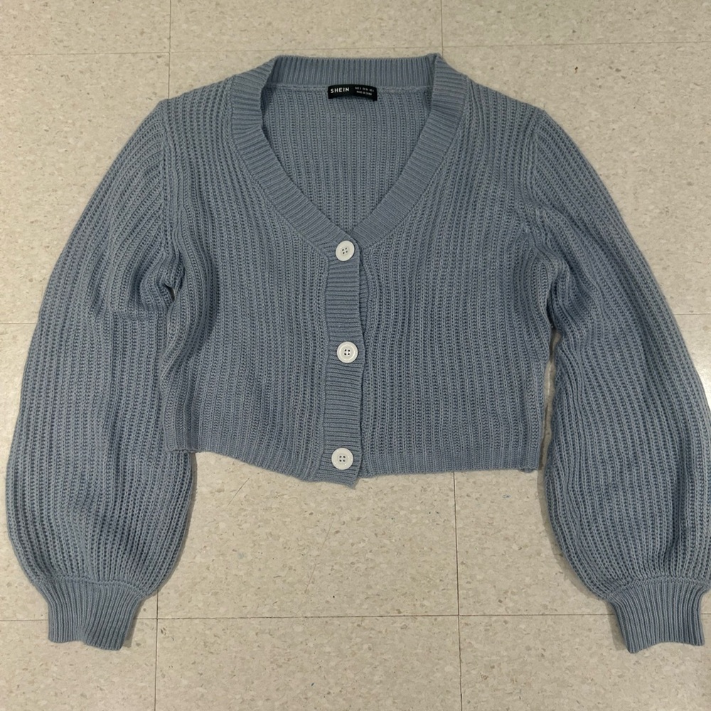 Light Blue Knitted Cardigan Sweater
